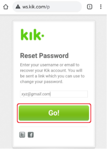 Kik Go button to recover password