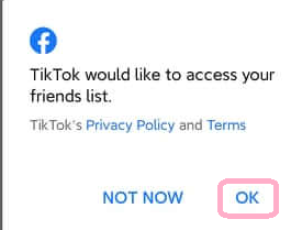 Allow TikTok to connect Facebook