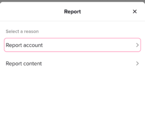Select a reason to report account on TikTok | Delete Someone Elses TikTok Account