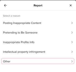 Select a reason why you want to report a user on TikTok