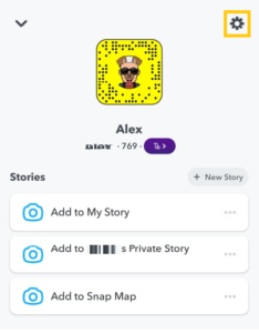 Snapchat Gear Icon "Settings"