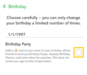 Sucessfully hidden birthday date on Snapchat