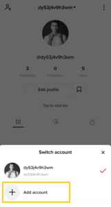 tap on the + Add account under the Switch account section