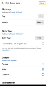 tap on the Save button to save the change on birth date